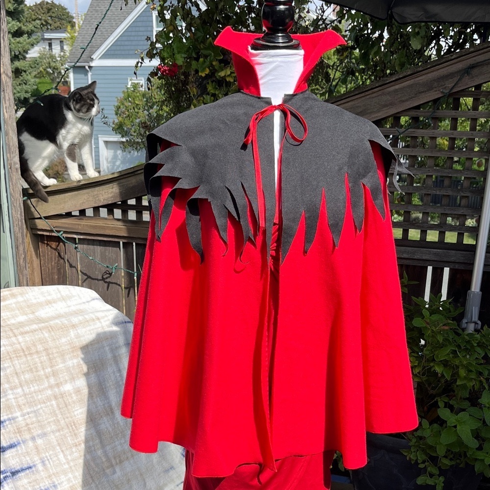 Halloween Costume:Red and Black Cape with Stand Up Collar.Sexy Vampire or Devil